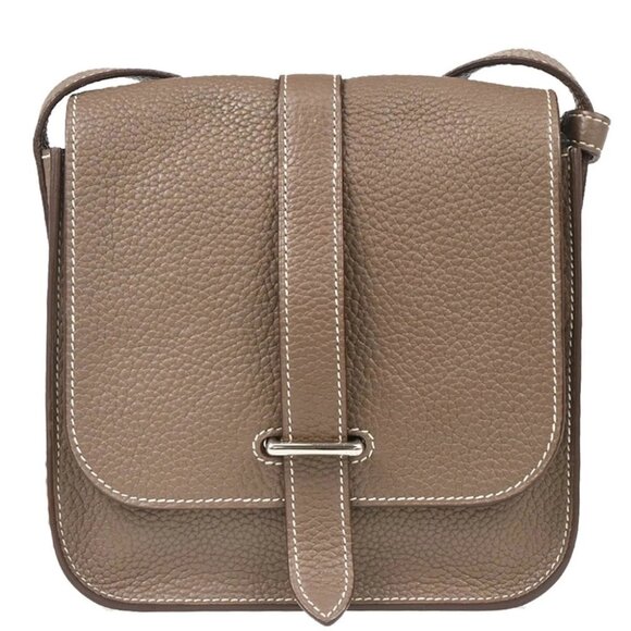 Hermes Etoupe Taurillon Clemence Pochette Steve Shoulder Bag □O B040 XX92209 - Picture 1 of 9